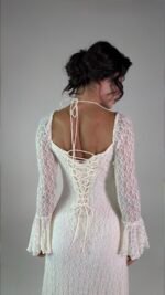 White Lace Sleeved Dress - GH118 - Image 3
